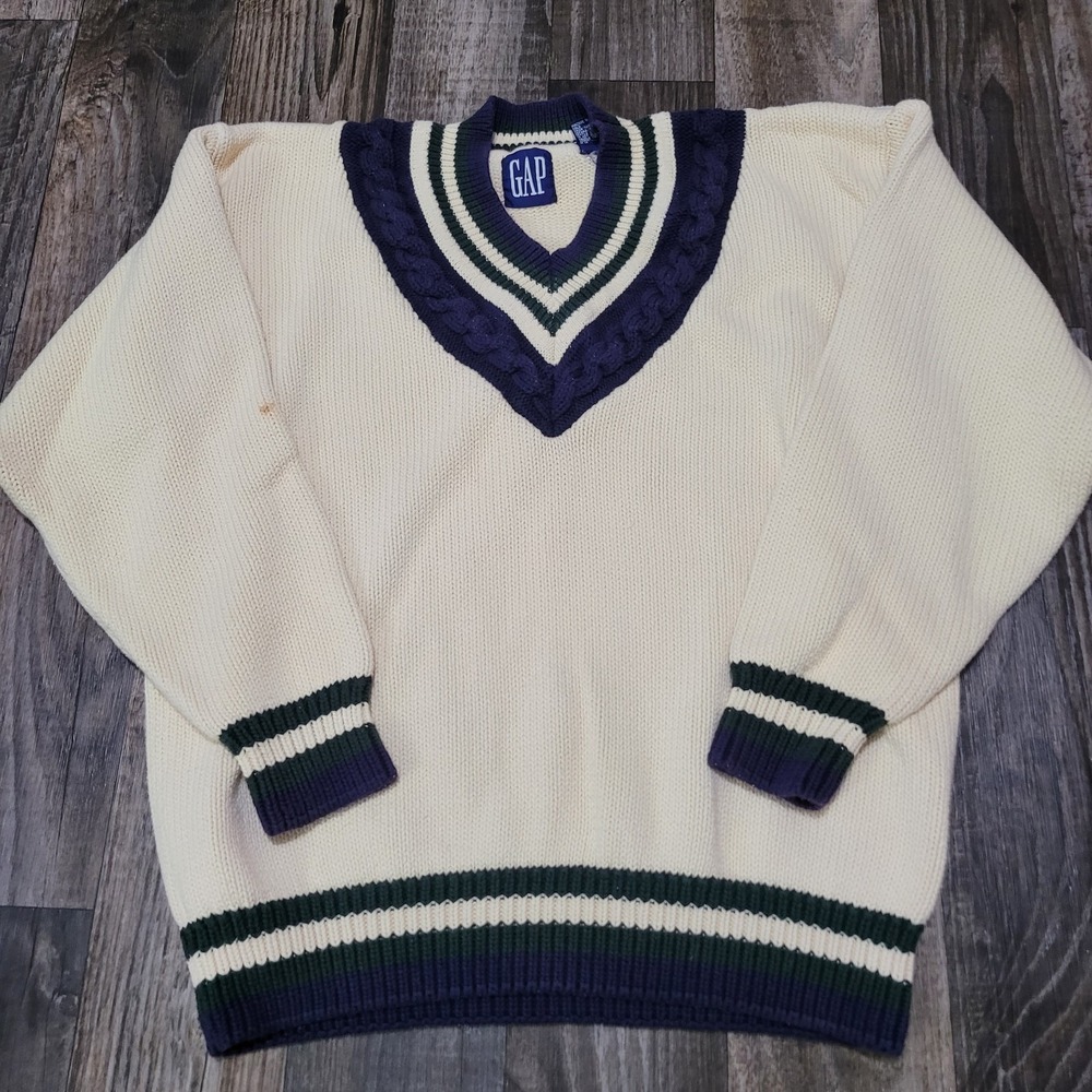 Gap Sweater Mens Vintage V-Neck Pullover Large Old Money Preppy